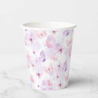 Vasos De Papel Butterfly Party Paper Cups Purple and Pink
