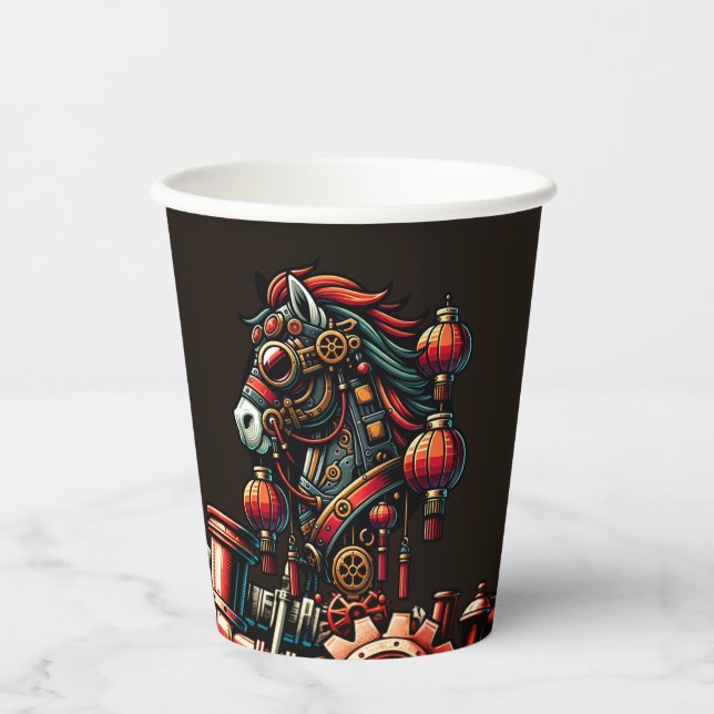 Vasos De Papel Caballo de Año Nuevo Chino Steampunk (Anverso)