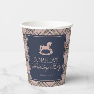 Vasos De Papel Caballo de Balanço Clásico de Cuadros Tartán Rosa 