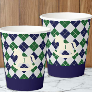 Vasos De Papel Caballo de Balanza Preppy Argyle Cumpleaños 1