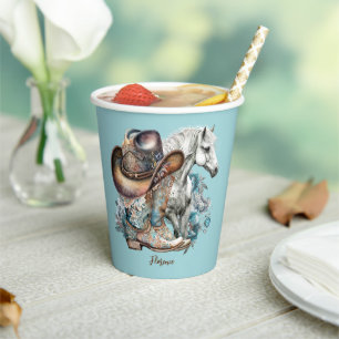 Vasos De Papel Caballo de vaca botas de vaquero gorra floral occi