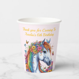 Vasos De Papel Caballo fantástico arcoiris Floral ecuestre cumple
