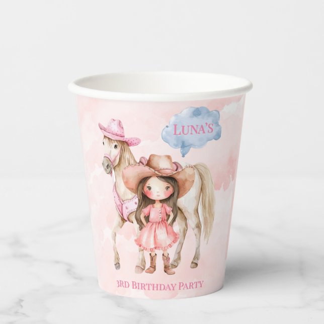 Vasos De Papel Caballo lechero Rosa Fiesta de Cumpleaños 00 (Anverso)