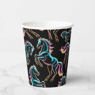 Vasos De Papel Caballo Luz de Neón Glitch Estilo Retro