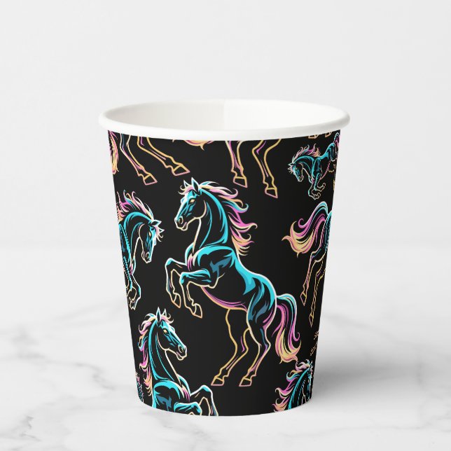 Vasos De Papel Caballo Luz de Neón Glitch Estilo Retro (Izquierda)