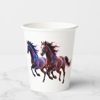 Vasos De Papel Caballos místicos de neón corriendo galácticos par