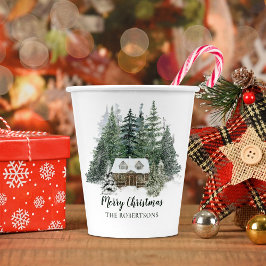 Vasos De Papel Cabaña de Woodland, Navidades de la Rústica Forest