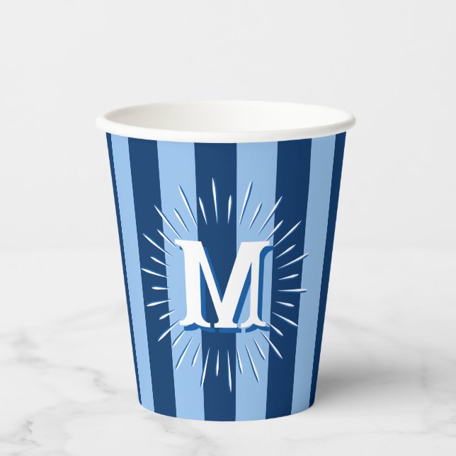 Vasos De Papel Cabana Stripes in Blue Personalized (Anverso)
