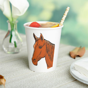 Vasos De Papel Cabeza de caballo Marrón Granja Animal