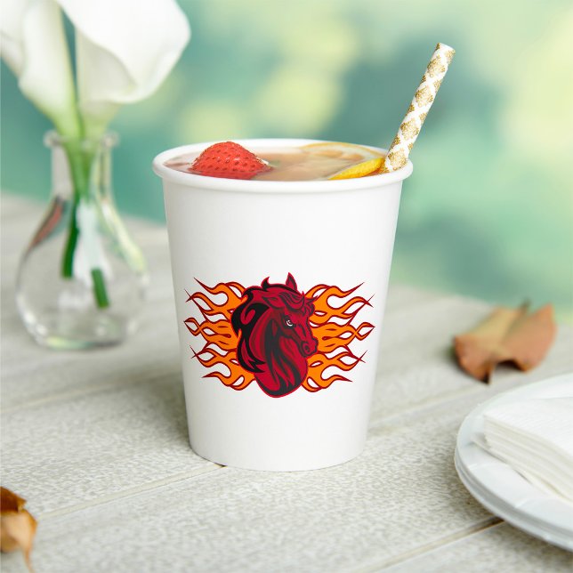 Vasos De Papel Cabeza de caballo rojo feroz con llamas (Subido por el creador)