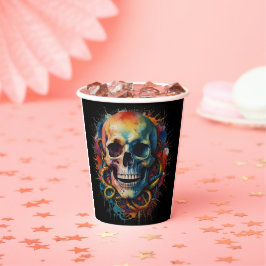 Vasos De Papel Cabeza de cráneo con pinturas multicolores