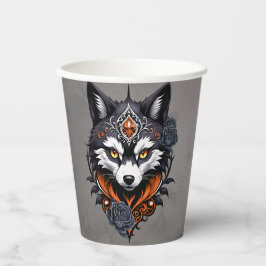 Vasos De Papel Cabeza de lobo majestuosa, terminada en una profun
