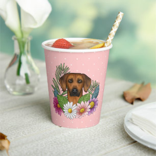 Vasos De Papel Cabeza de Rhodesian Ridgeback Flores Coloridas Sob