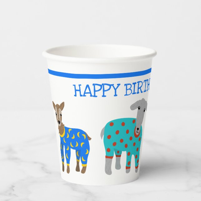 Vasos De Papel Cabras en pijama niños Fiesta de madera (Anverso)