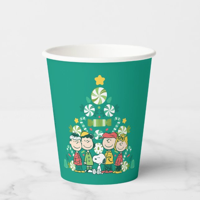 Vasos De Papel Cacahuetes | Árbol de Navidad de menta (Anverso)