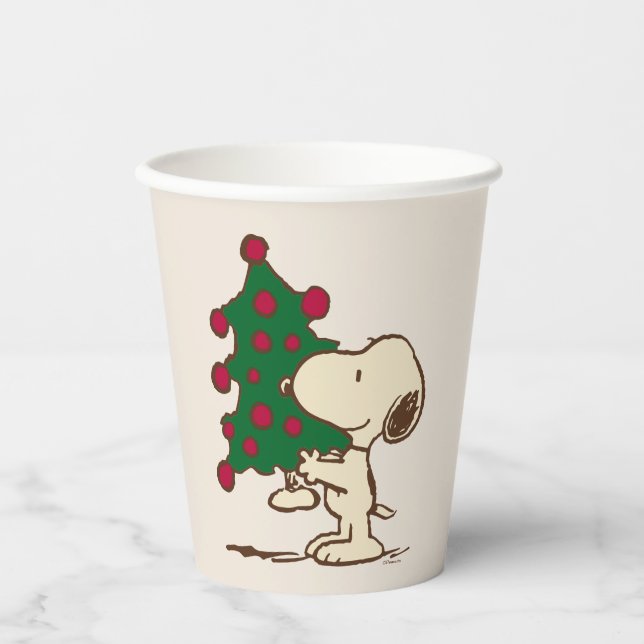 Vasos De Papel Cacahuetes | Árbol de Navidad Snoopy (Anverso)