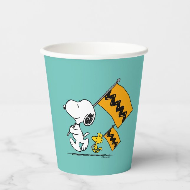 Vasos De Papel Cacahuetes | Banderas Snoopy & Woodstock (Anverso)