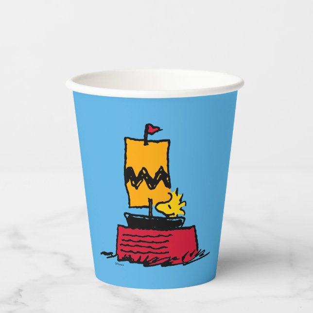 Vasos De Papel Cacahuetes | Barco de vela de Woodstock Snoopy Dis (Anverso)