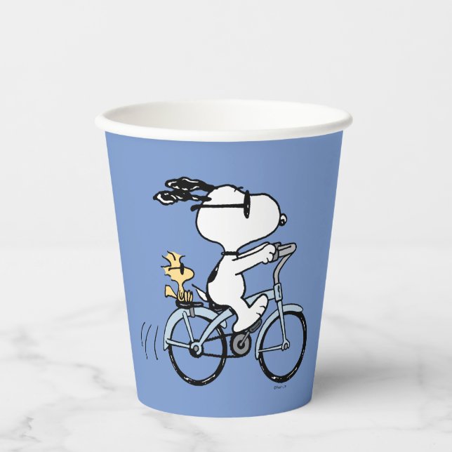 Vasos De Papel Cacahuetes | Bicicleta Snoopy & Woodstock (Anverso)