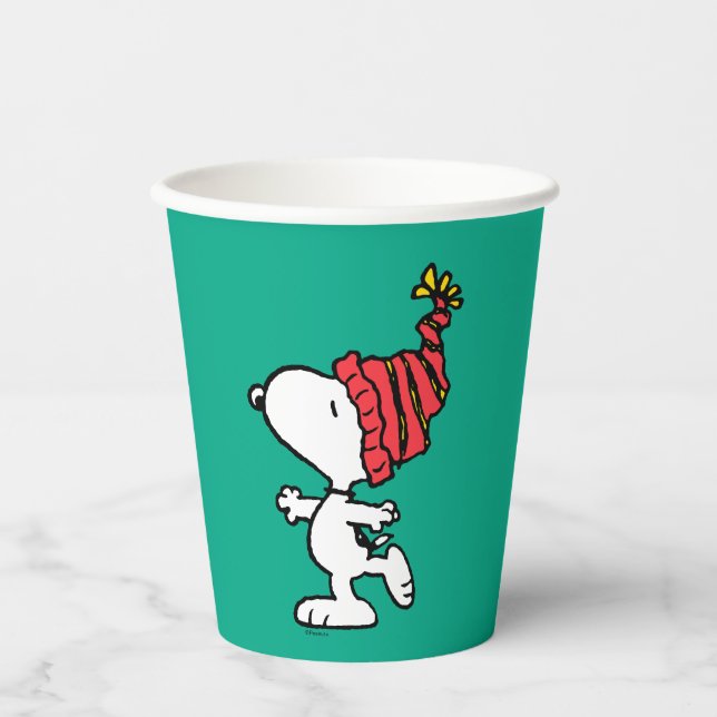 Vasos De Papel Cacahuetes | Capa de Beanie de Invierno Snoopy (Anverso)