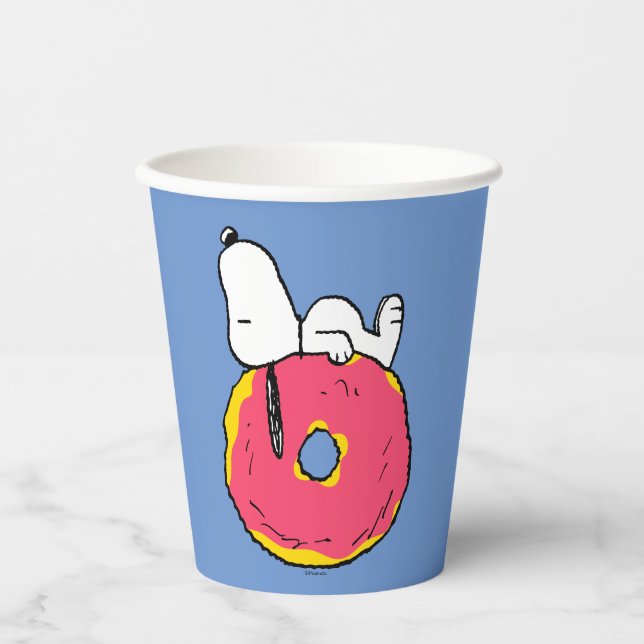 Vasos De Papel Cacahuetes | Donut rosado Snoopy (Anverso)