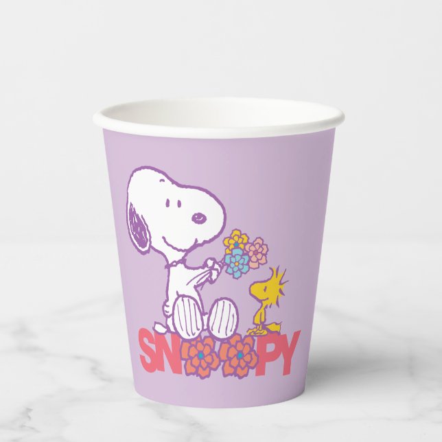 Vasos De Papel Cacahuetes | Flores Snoopy & Woodstock (Anverso)