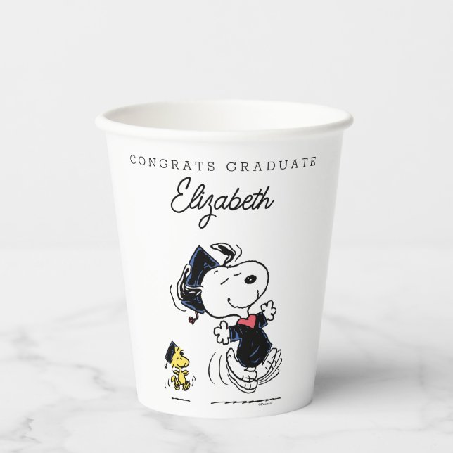 Vasos De Papel Cacahuetes | Graduación Snoopy & Woodstock (Anverso)