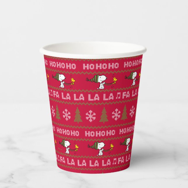 Vasos De Papel Cacahuetes | Navidades Snoopy y Woodstock Sweater (Anverso)