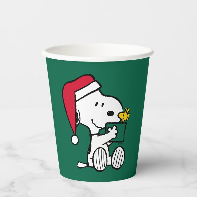 Vasos De Papel Cacahuetes | Regalo Snoopy Santa & Woodstock (Anverso)