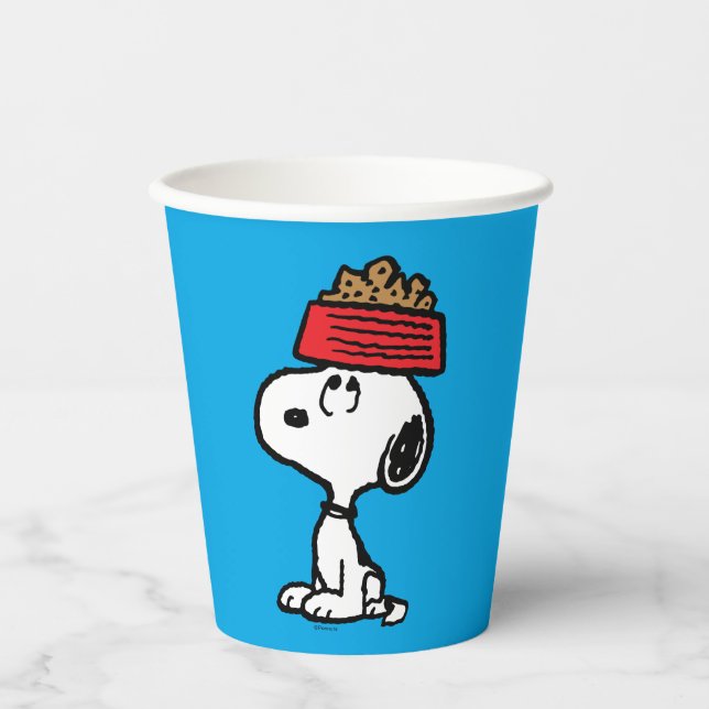 Vasos De Papel Cacahuetes | Snoopy Balanceando Su Plato De Perro (Anverso)