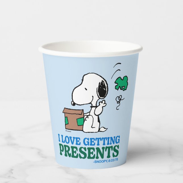 Vasos De Papel Cacahuetes | Snoopy Me Encanta Obtener Presencias (Anverso)