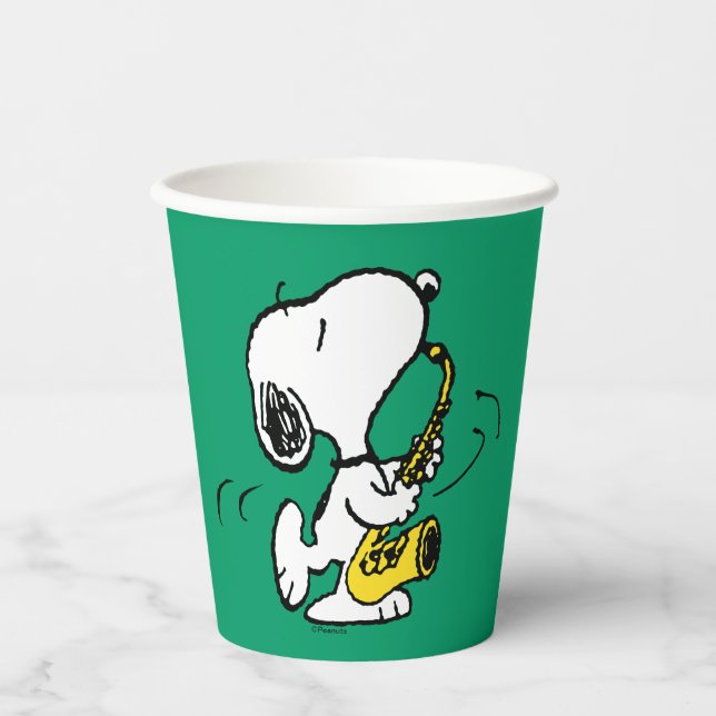 Vasos De Papel Cacahuetes | Snoopy Saxophone Player (Anverso)