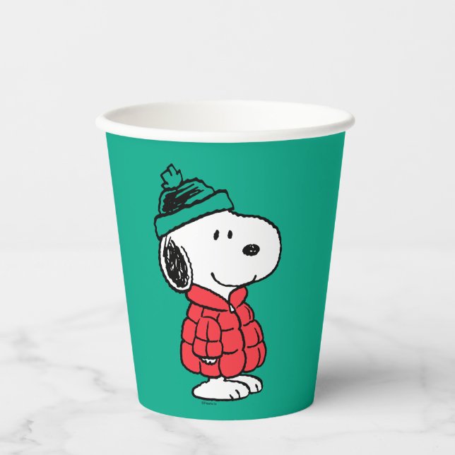 Vasos De Papel Cacahuetes | Snoopy Winter Coat & Gorra (Anverso)