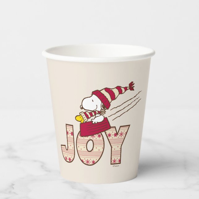 Vasos De Papel Cacahuetes | Snoopy & Woodstock Joy Sled Ride (Anverso)