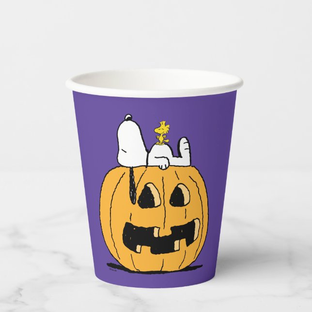 Vasos De Papel Cacahuetes | Snoopy y Woodstock Jack-O-Lantern (Anverso)