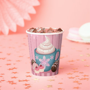 Vasos De Papel Cacao caliente de madera rosa crema batida Baby Sh