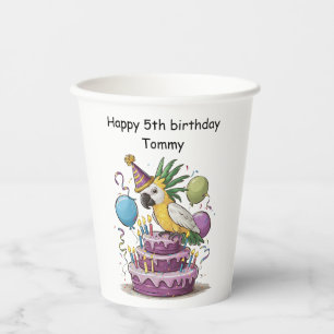 Vasos De Papel cacatú encaramado en globos de torta de cumpleaños