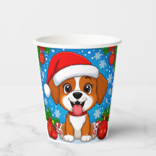 Vasos De Papel Cachorro Adorable con Gorro de Santa y Regalos de