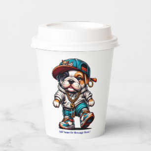 Vasos De Papel Cachorro Bulldog Adorable con Ropa Urbana Personal