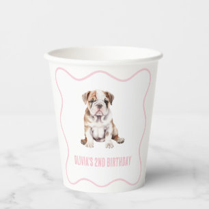 Vasos De Papel Cachorro bulldog preppy de cumpleaños con cuadros 