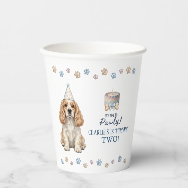 Vasos De Papel Cachorro Cachorro Cocker Spaniel Divirtámonos  (Anverso)