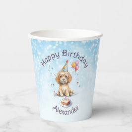 Vasos De Papel Cachorro con Fiesta Gorra Cumpleaños