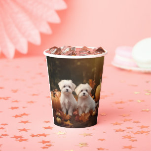 Vasos De Papel Cachorro Maltés Delicia de Otoño Calabaza