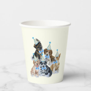 Vasos De Papel Cachorro puro Material de cumpleaños azul del te