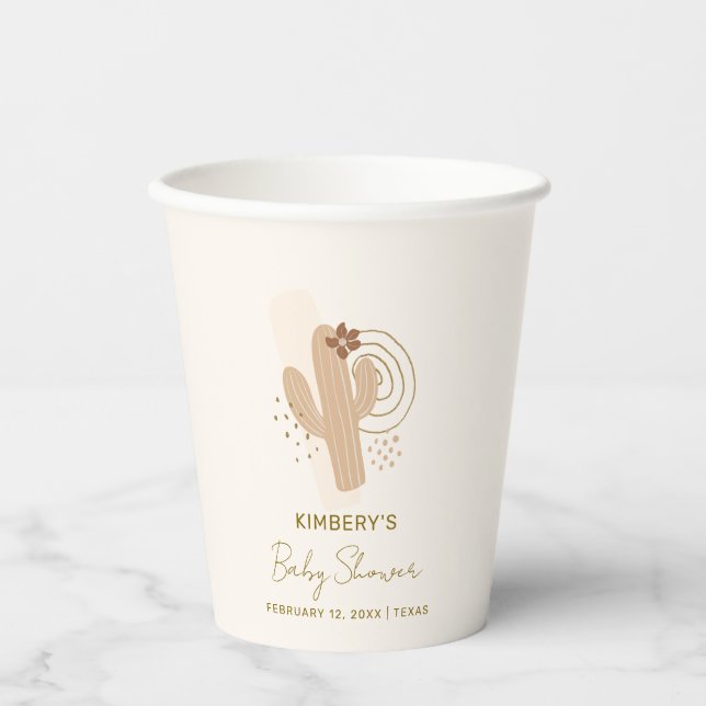 Vasos De Papel Cactus Baby Shower del desierto neutro del Boho Mi (Anverso)