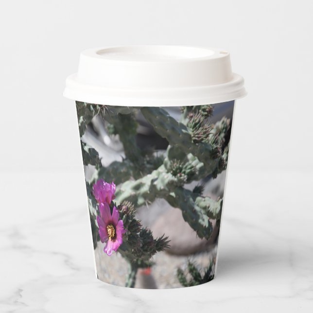 Vasos De Papel Cactus Cholla en floración (Anverso)