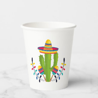 Vasos De Papel Cactus con maracas vestidos con sombrero