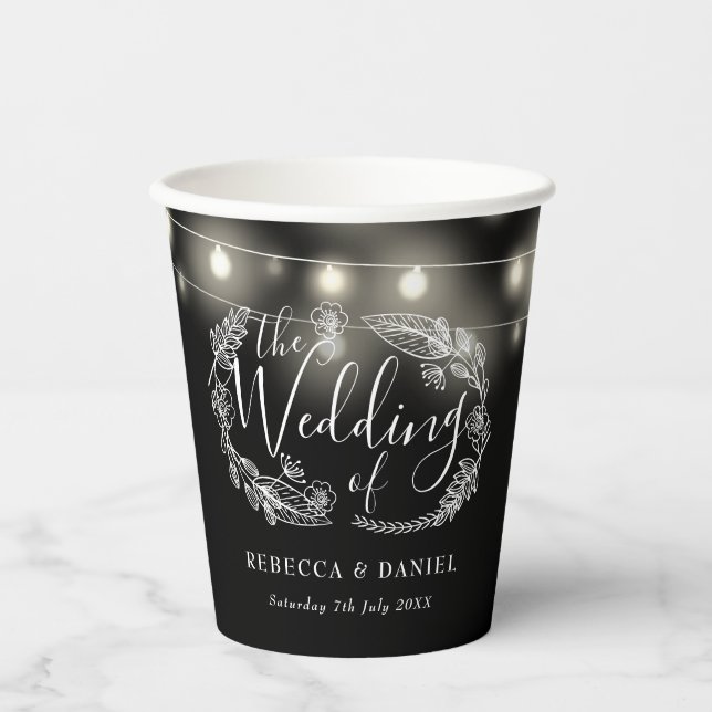 Vasos De Papel Cadena Blanca Y Negra Enciende Boda Floral (Anverso)
