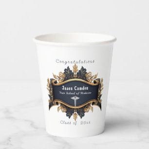 Vasos De Papel Caduceo Elegante Blanco Azul Marino Dorado Blanco