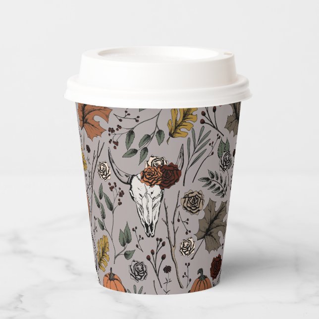 Vasos De Papel Cae la cosecha del cráneo de vaca de Acción de Gra (Anverso)